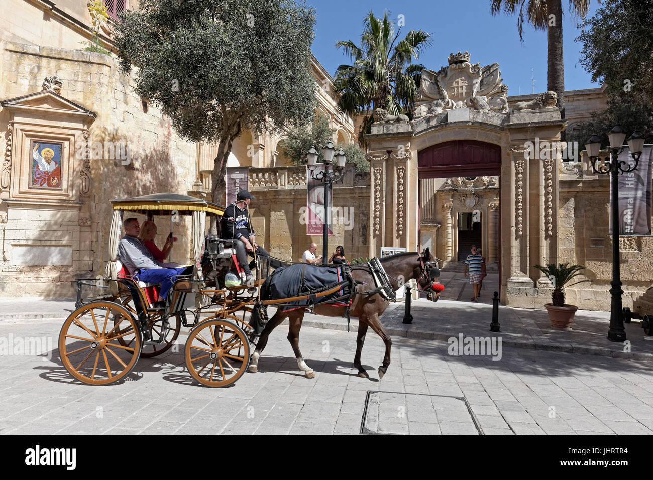 Horse carriage in front of Palazzo Vilhena, Natural History Museum, Mdina, Malta Stock Photo