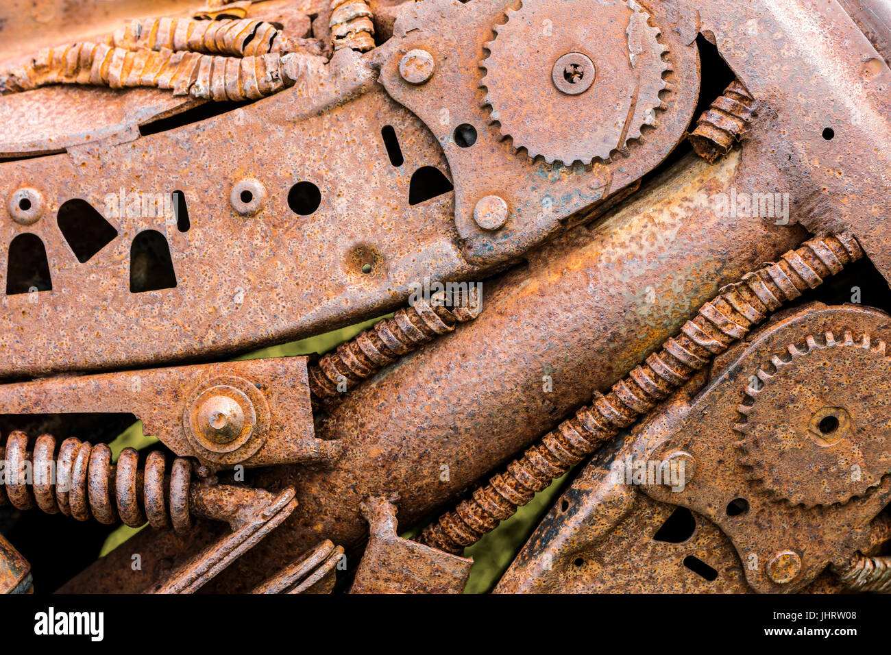 rusty parts of old machines. gear wheels and sprockets closeup. Stock Photo