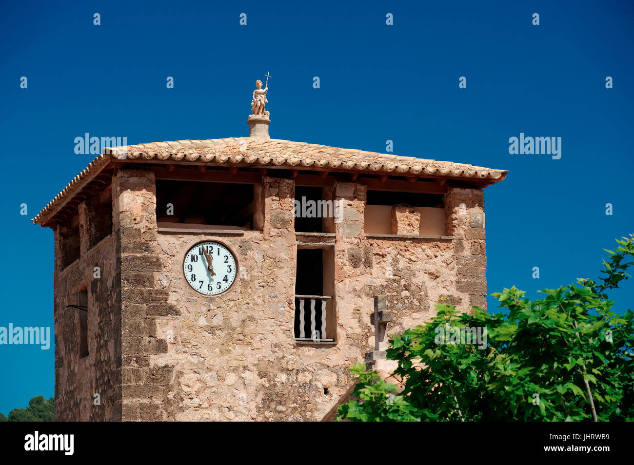 Old steeple on Majorca, Alter Kirchturm auf Mallorca Stock Photo