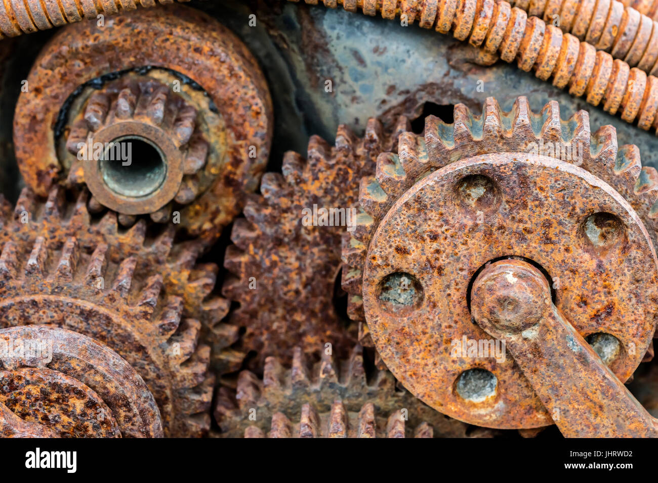 rusty corroded parts of old industrial mechanism closeup Stock Photo
