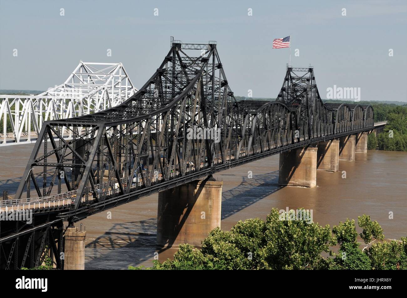 Mississippi River railroad bridge at Vicksburg, Mississippi Stock Photo