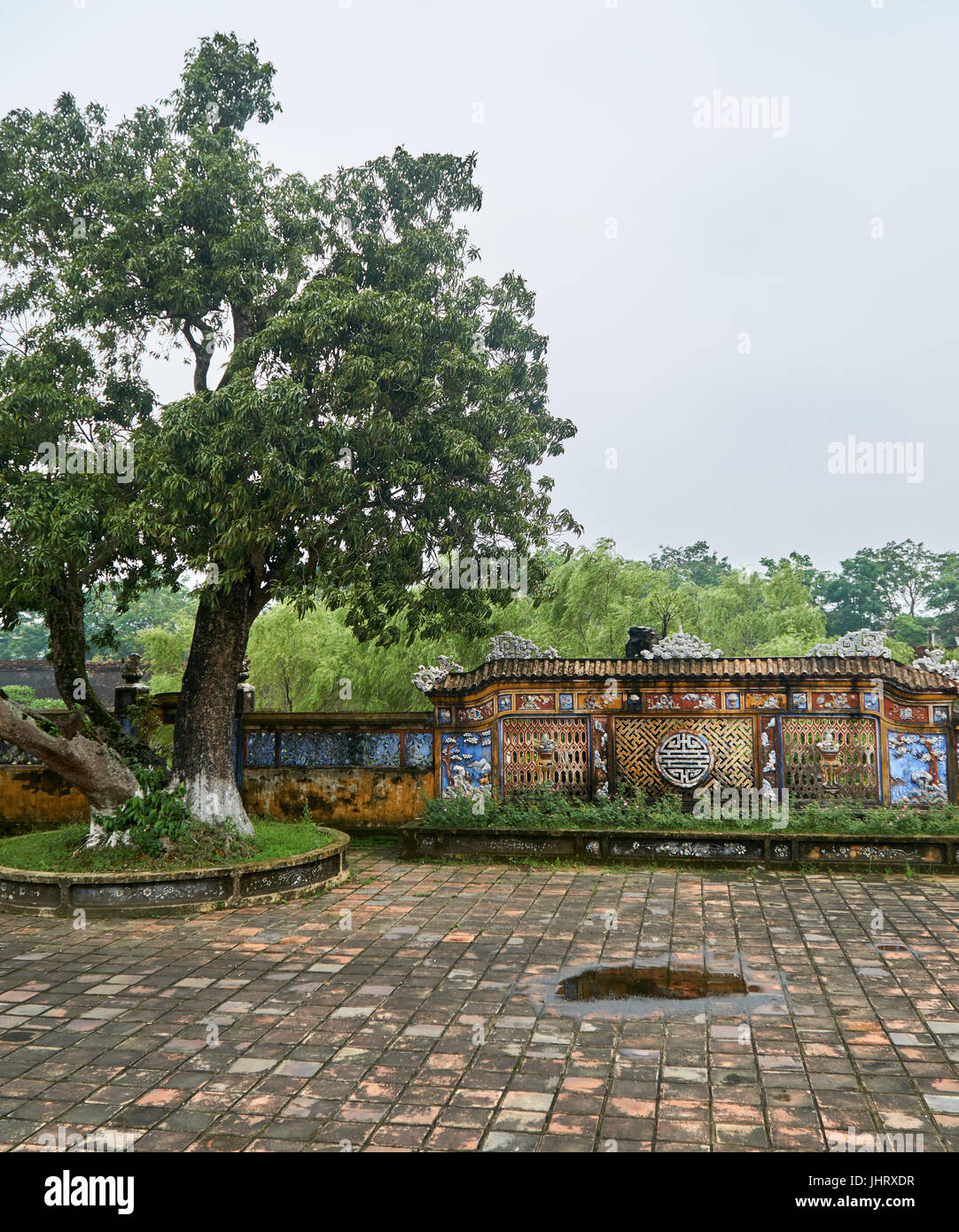 Square or plaza in Hue, Vietnam, on a foggy day. Stock Photo