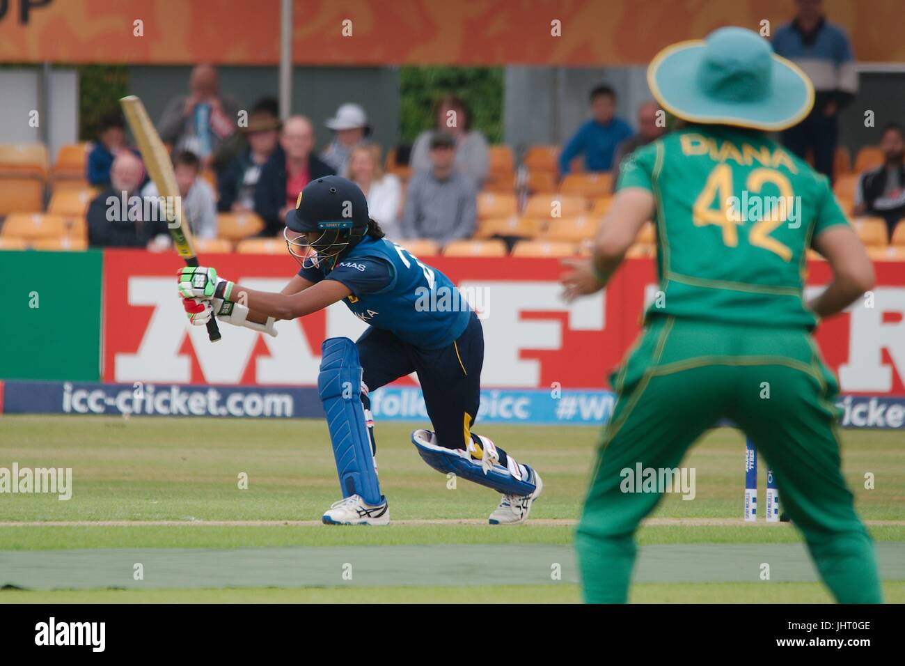 Leicester, England, 15th July 2017. Nipuni Hansika batting for Sri Lanka against Pakistan in the ICC Women’s World Cup 2017 at Grace Road, Leicester.  Credit: Colin Edwards/Alamy Live News. Stock Photo