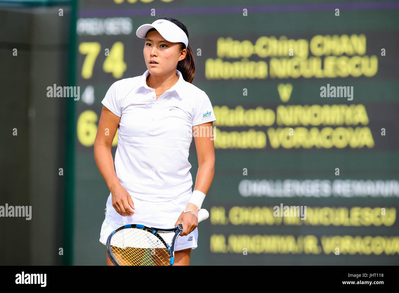 Makoto Ninomiya (JPN), JULY 14, 2017 - Tennis : Makoto Ninomiya of Japan during the Women's doubles semi-final match of the Wimbledon Lawn Tennis Championships against Hao-Ching Chan of Taiwan and Monica Niculescu of Romania at the All England Lawn Tennis and Croquet Club in London, England. (Photo by AFLO) Stock Photo