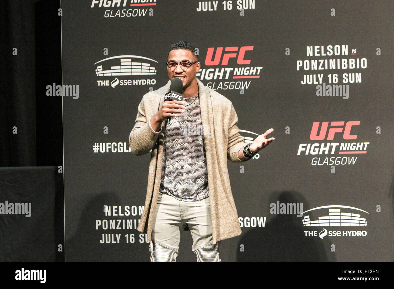 SSE Hydro, Glasgow, United Kingdom. 15 July 2017. Kevin Lee takes questions from fans at UFC Glasgow -Weigh-In  Credit: Dan Cooke/ Alamy Live News Stock Photo