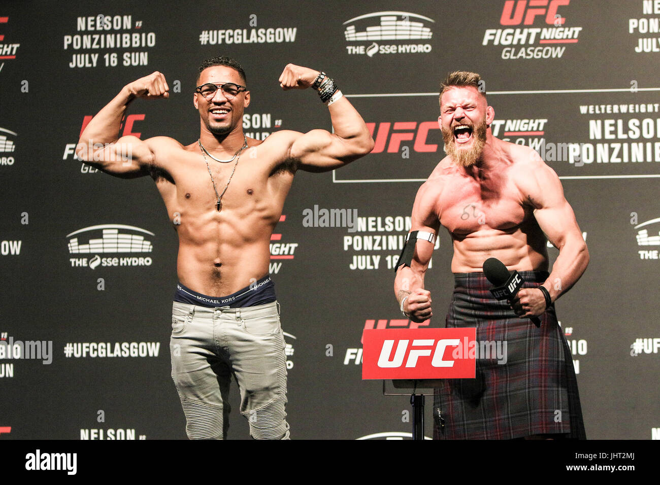 SSE Hydro, Glasgow, United Kingdom. 15 July 2017. Emil Meek and Kevin Lee pose for the press at UFC Glasgow -Weigh-In  Credit: Dan Cooke/ Alamy Live News Stock Photo