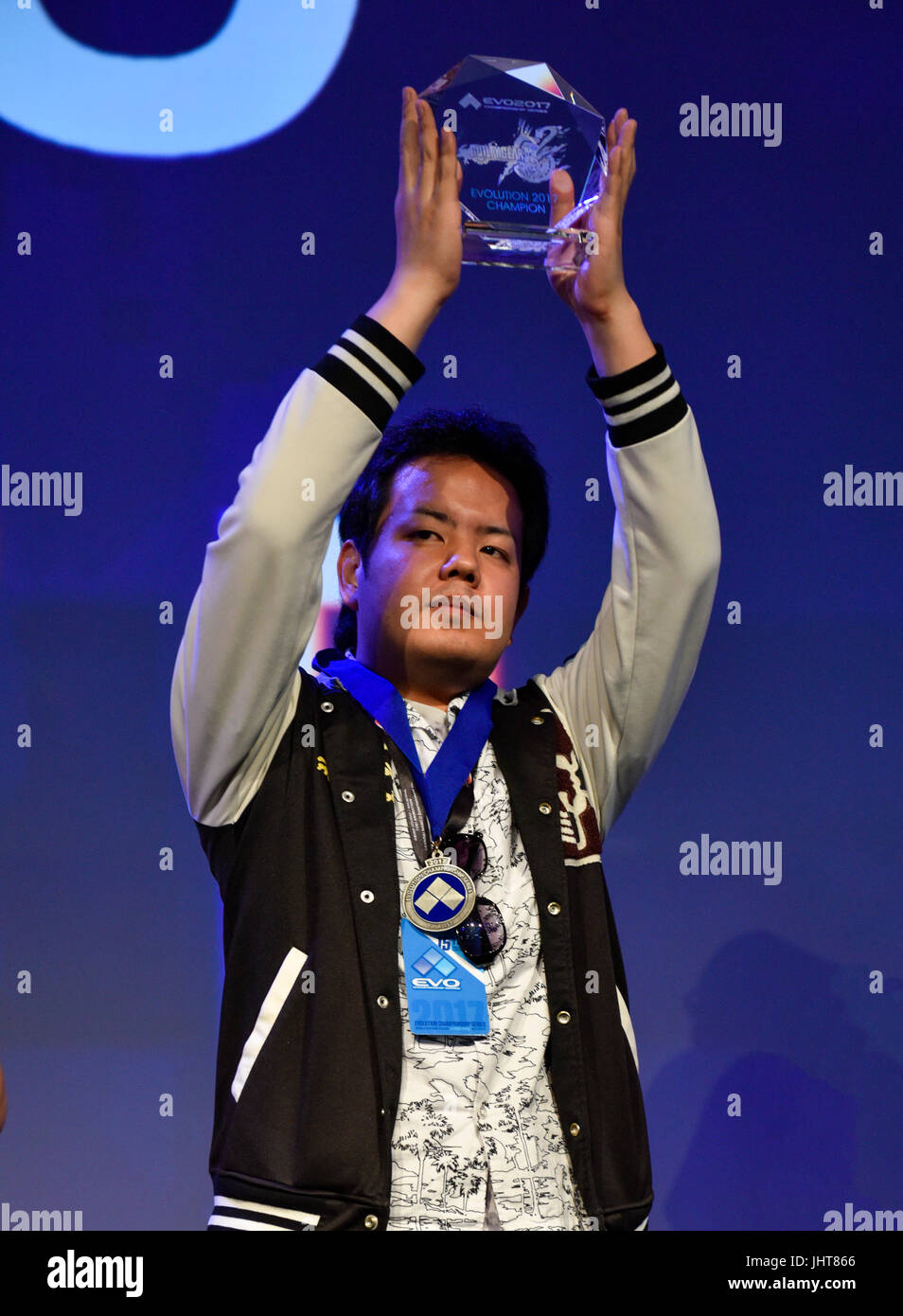 Las Vegas, Nevada, USA. 15th July, 2017. -  OMITO wins the grand final of Guilty Gear Xrd Rev 2 on day 2 at EVO 2017 - Credit: Ken Howard/Alamy Stock Photo