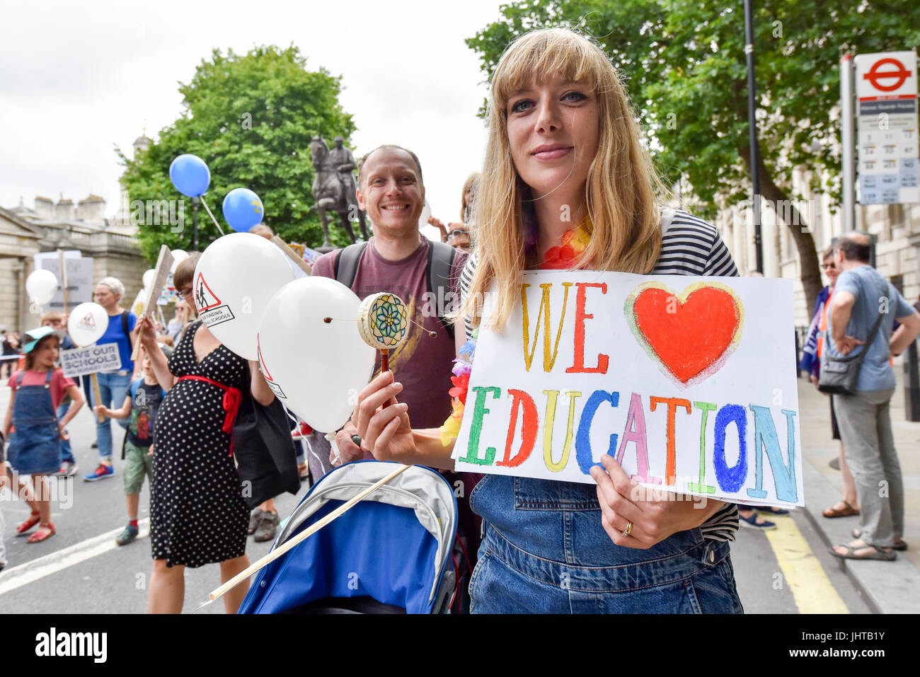 London, UK.  16 July 2017.  Parents, pupils and teachers gather for an event called 'Carnival Against The Cuts' marching to Parliament Square.  The demonstration, organised by Fair Funding For Schools, a parent led campaign, calls for the government to increase funding for schools.   Credit: Stephen Chung / Alamy Live News Stock Photo