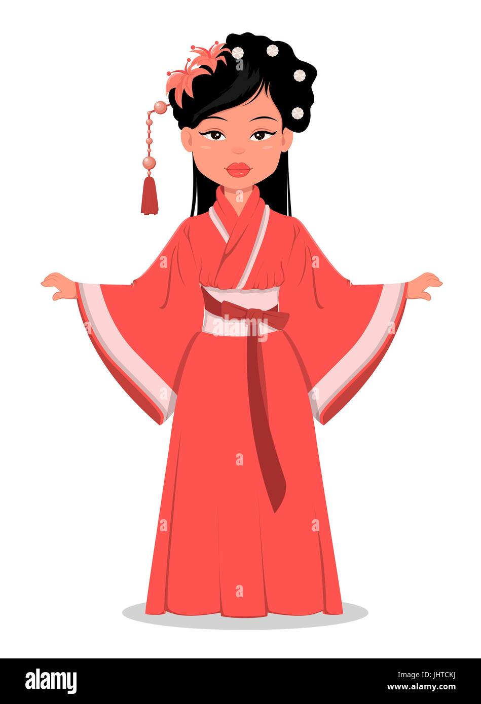 Chinese girl character in beautiful traditional clothes and with flowers in  her hair. Vector cartoon illustration. EPS10 Stock Vector Image & Art -  Alamy