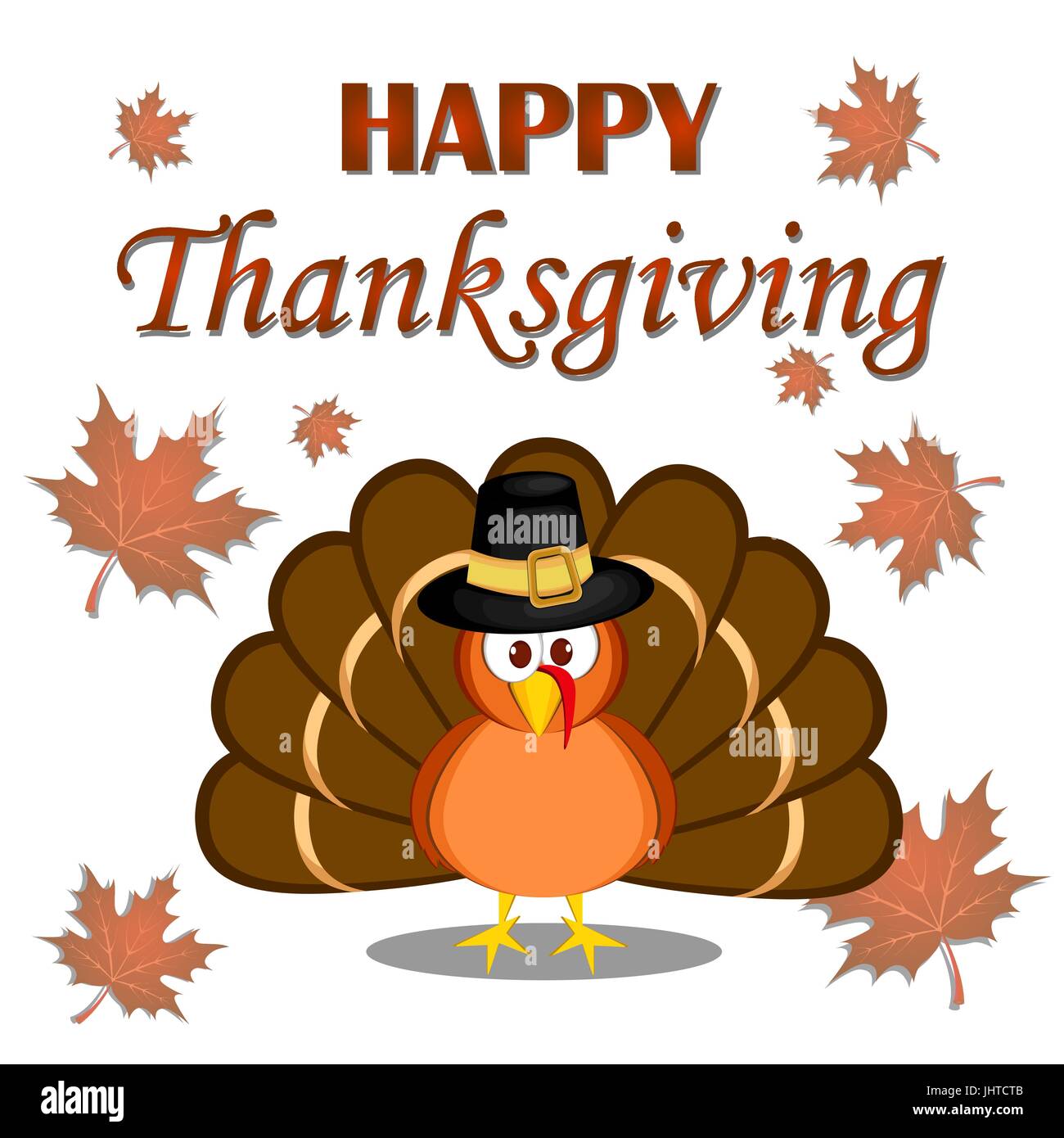 Beautiful cartoon turkey bird. Happy Thanksgiving celebration. Orange background. Usable as poster, banner, or postcar Stock Vector