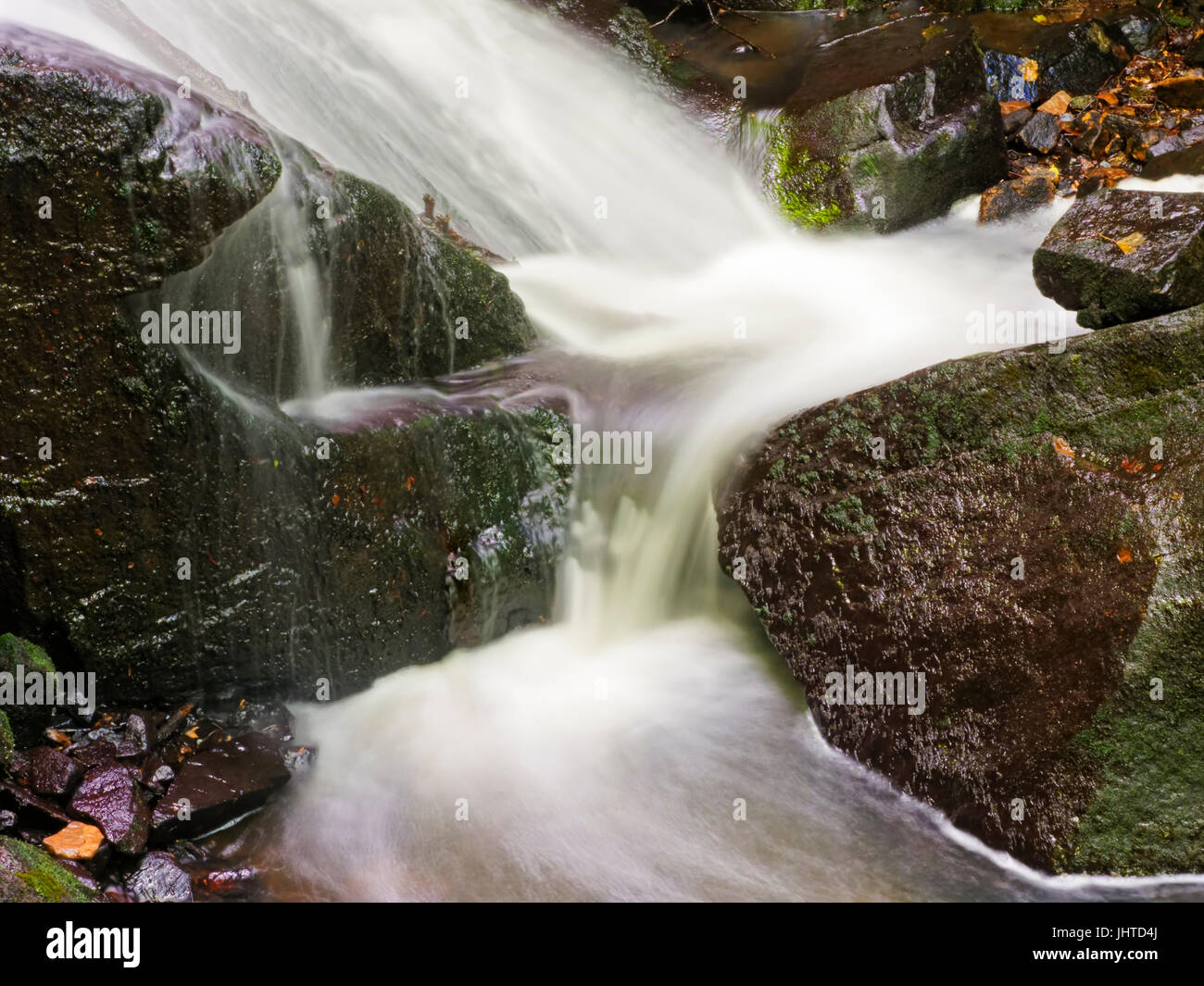Close up of the burred water of a brook as it flows right, left ...