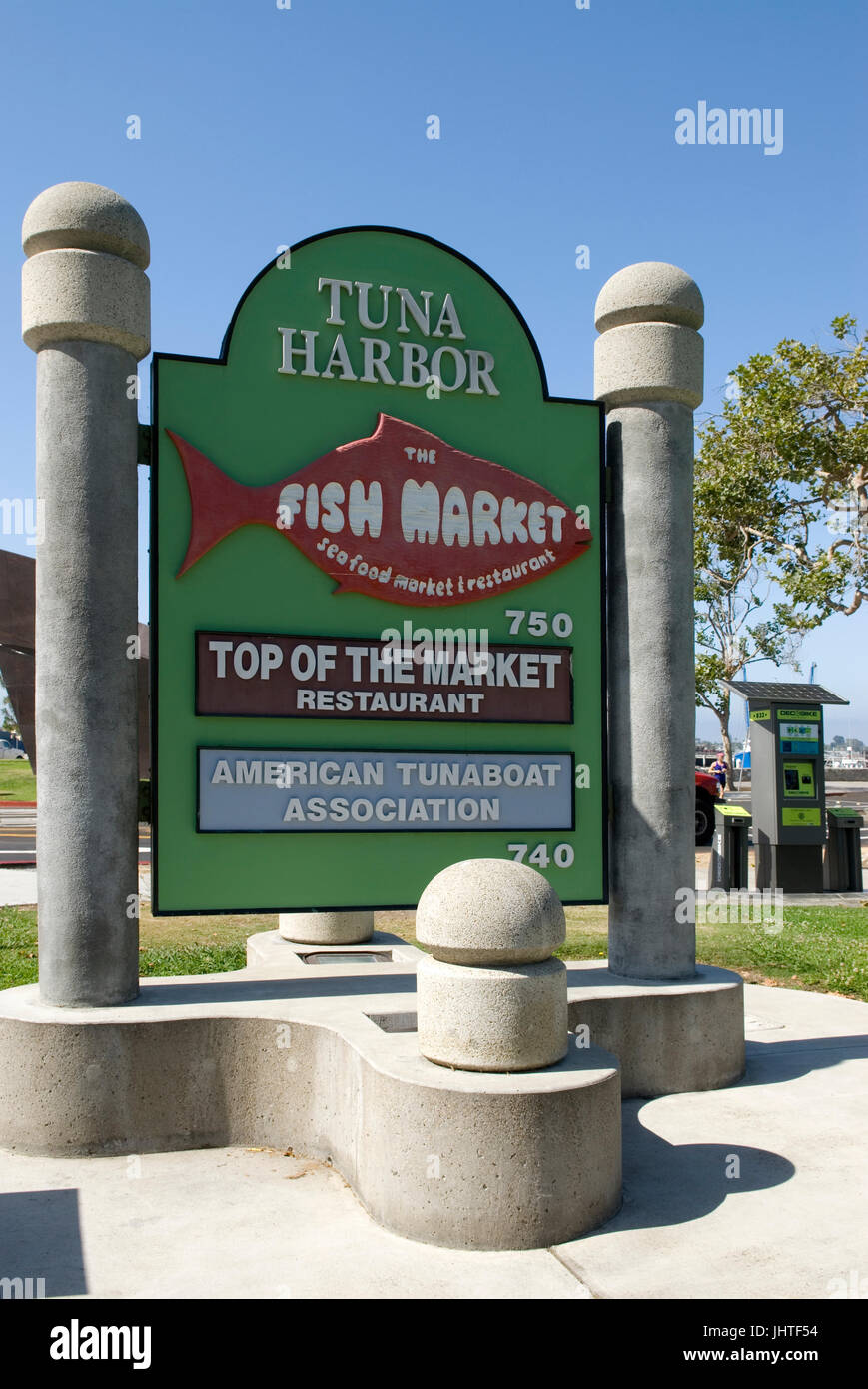 Tuna Harbor sign on Harbor Drive, San Diego, California, USA Stock