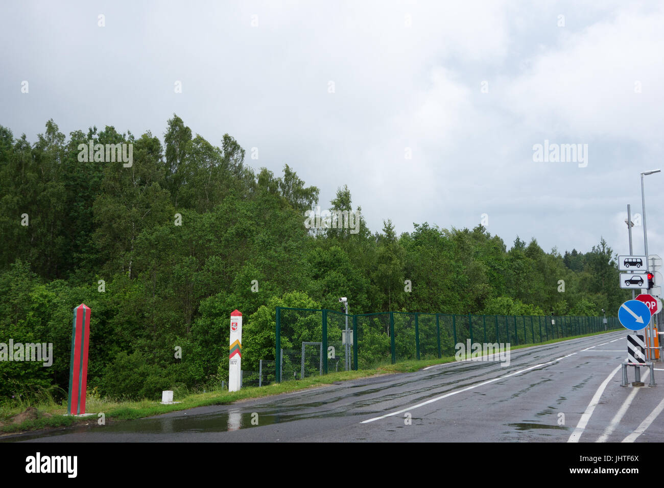 Medininkai, Belarus - June 11, 2017:  Border crossing between Belarus and Lithuania. Stock Photo