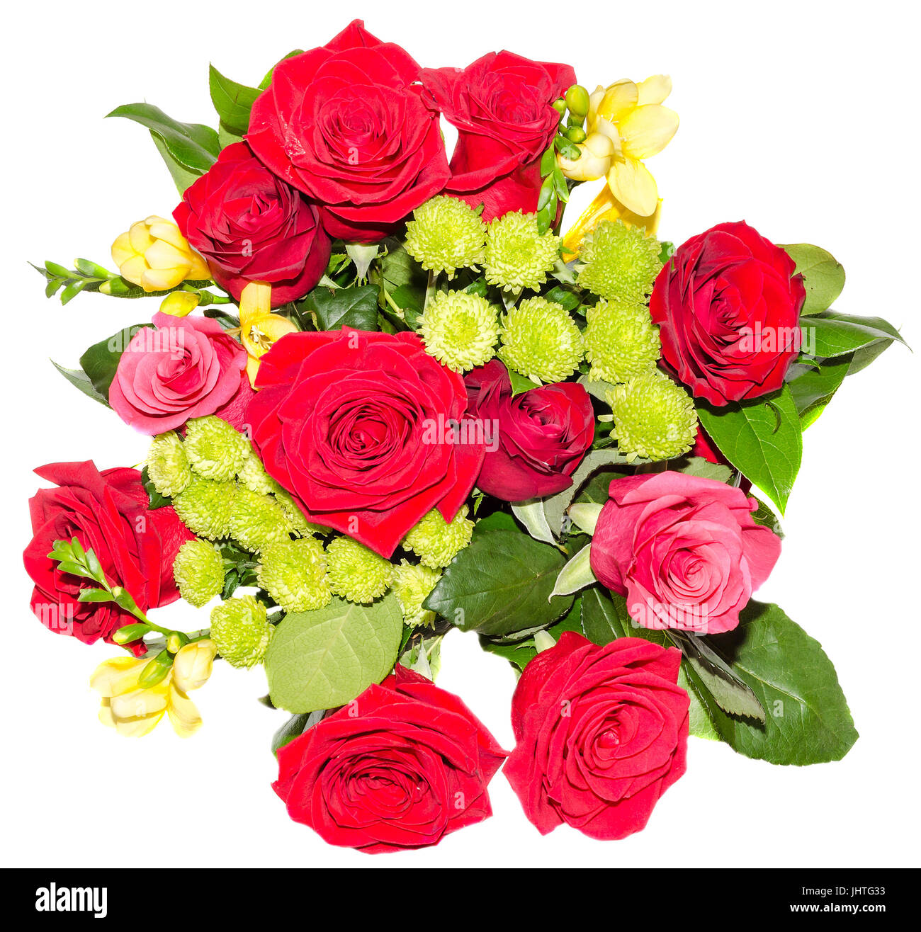 Red roses flowers in a floral arrangement, bouquet, close up, isolated ...