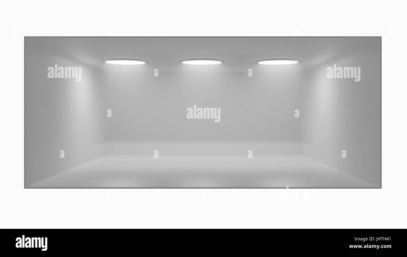 Empty shelf with lights in gray 3d illustration Stock Photo - Alamy