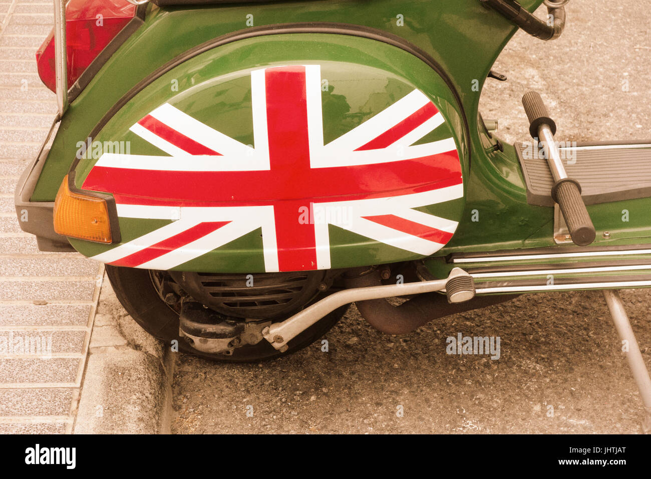 Vespa scooter with Union Jack Stock Photo Alamy