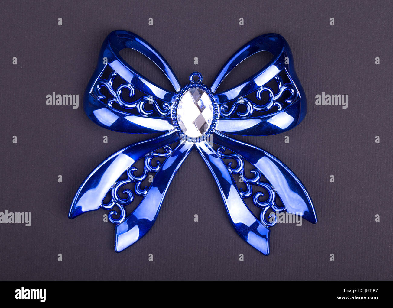 Christmas decoration blue bows on a black background Stock Photo