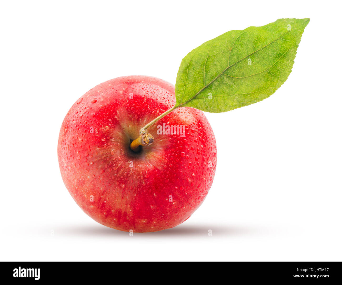 Red apple with green leaf isolated on white background with Clipping ...
