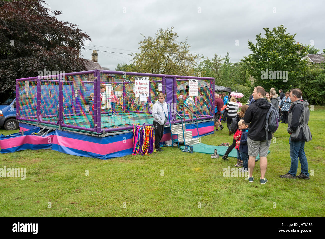 Trampolines at Charlesworth and Chisworth carnival, Derbyshire, England Stock Photo Alamy