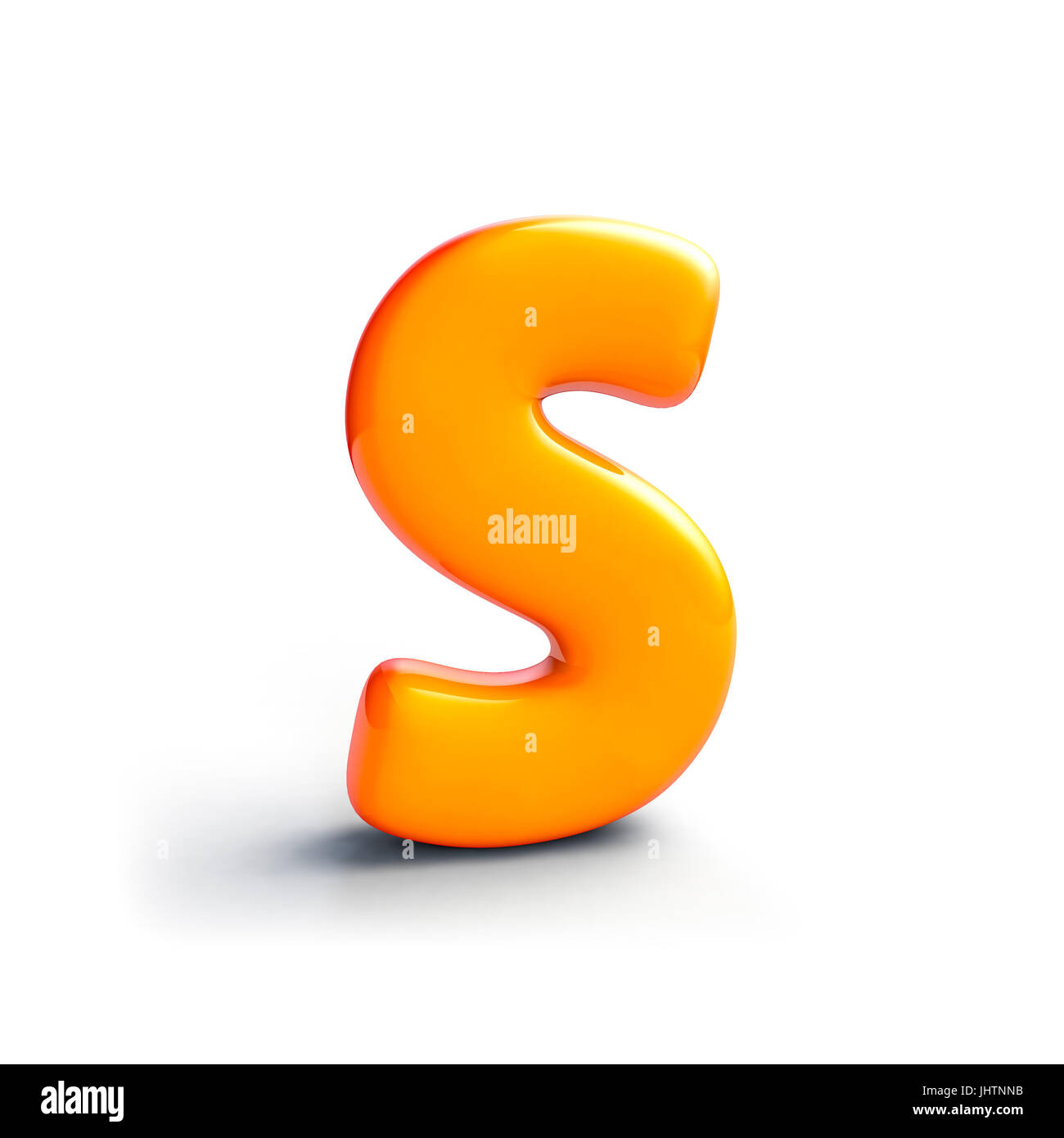 Shining orange and yellow gradient alphabet letter S uppercase. 3D render of bubble font with isolated on white background. Stock Photo