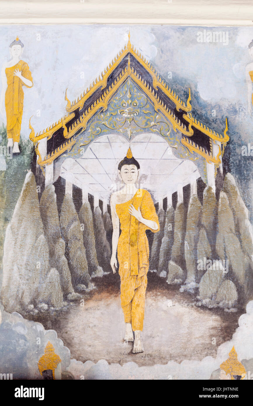 Fresco depicting a scene from the life of Buddha, Wat Phra That Doi