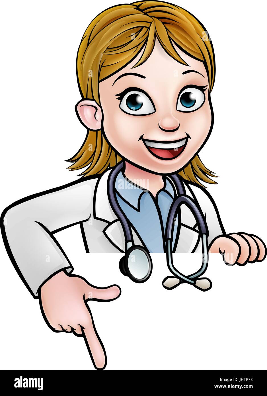 Woman Doctor Cartoon Character Pointing Stock Vector