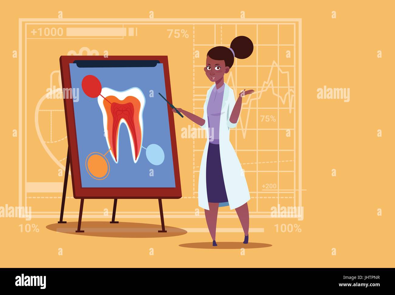 Female African American Doctor Dentist Looking At Tooth On Board