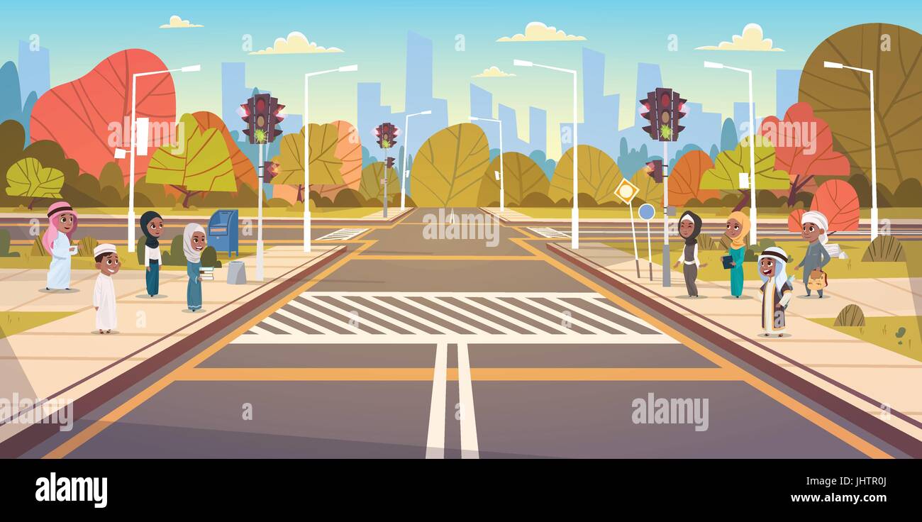 Crossing Roads Road Intersection Pedestrian Crossings Stock Vector