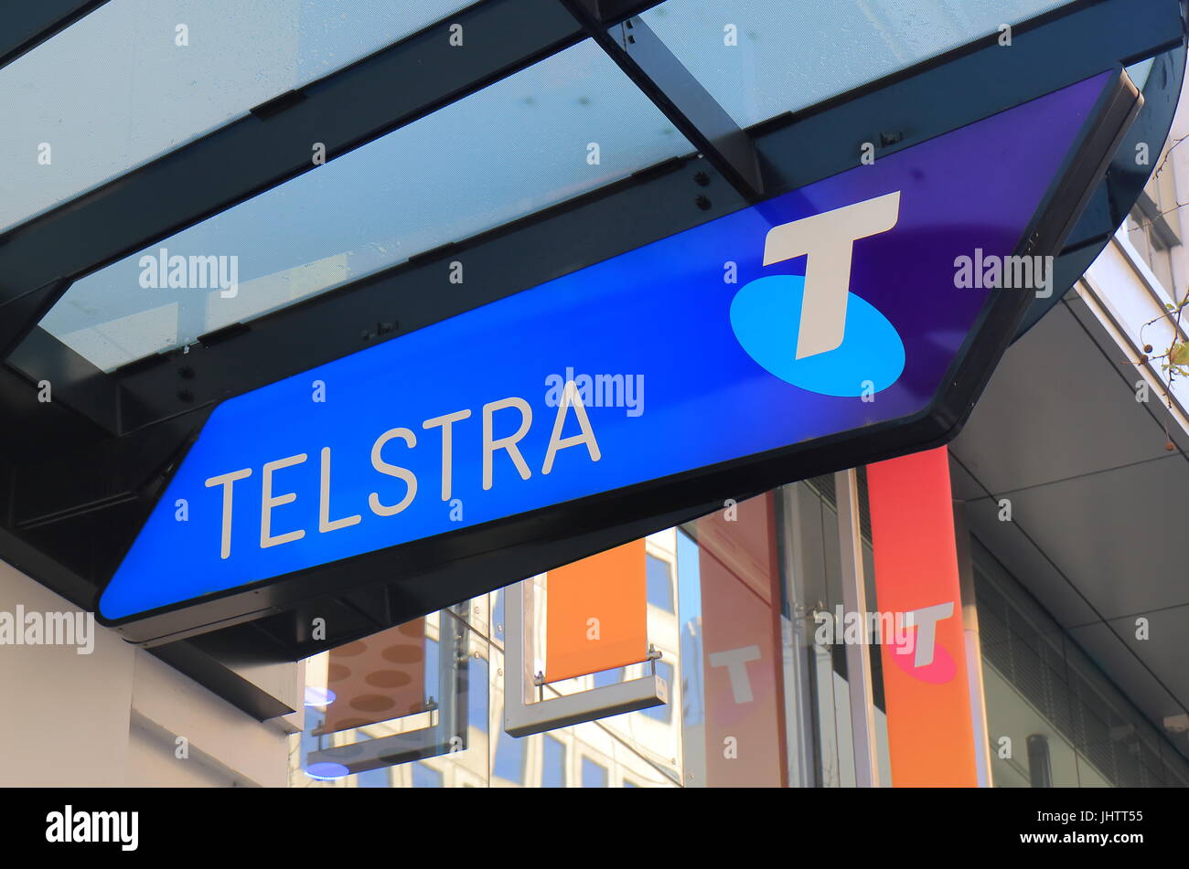 Telstra store sign. Telstra is the largest and media