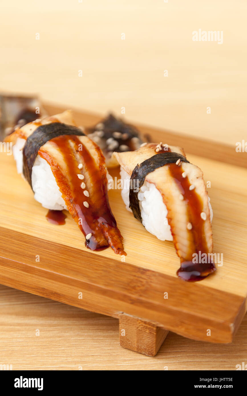 The View of Delicious Eel Sushi in a Traditional Japanese Restaurant