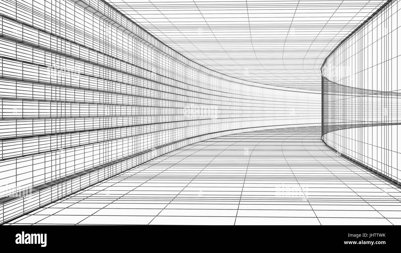 Abstract architecture wireframe structure 3D illustration isolated on white Stock Photo