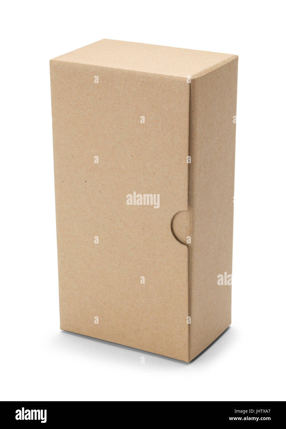 Upright Small Cardboard Box Isolated on White Background. Stock Photo