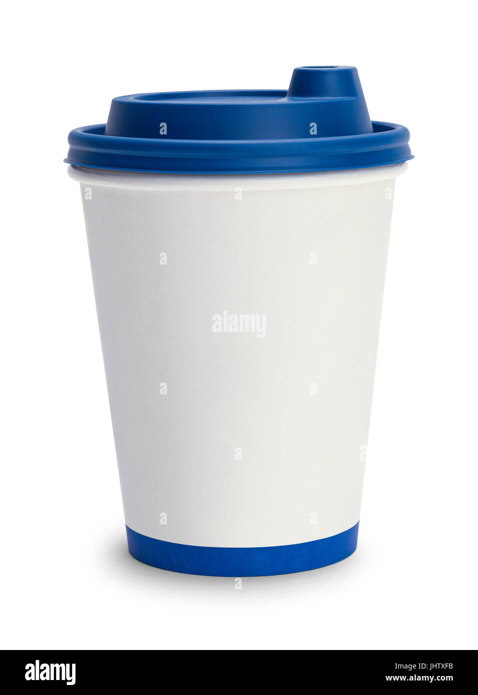 Blank Coffee Cup with Blue Lid Isolated on White Background Stock Photo