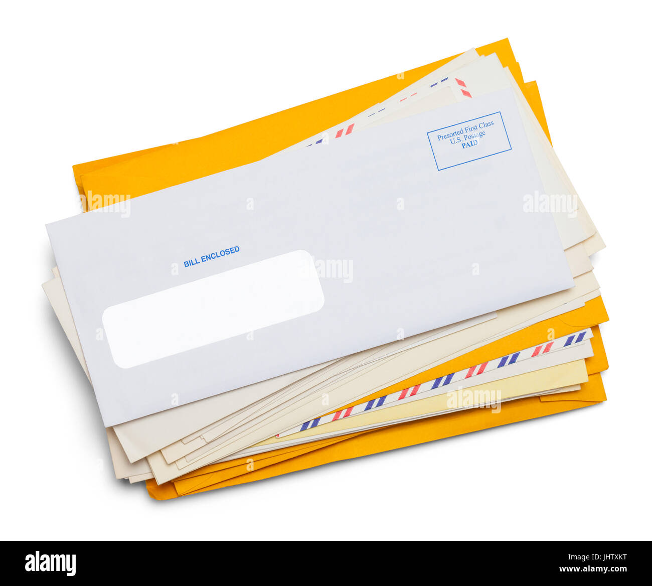 Pile of Envelopes Isolated on White Background. Stock Photo