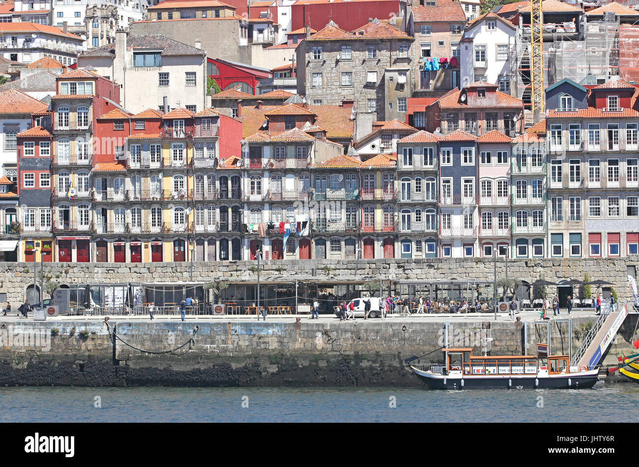 Colorful buildings line the Douro River in Ribeira Porto Portugal Stock Photo