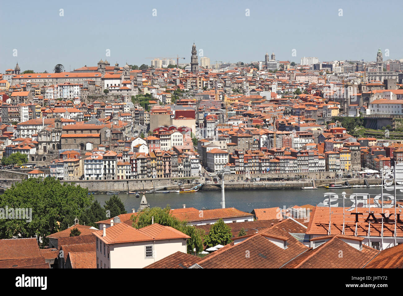 Colorful buildings line the Douro River in Ribeira Porto Portugal Stock Photo