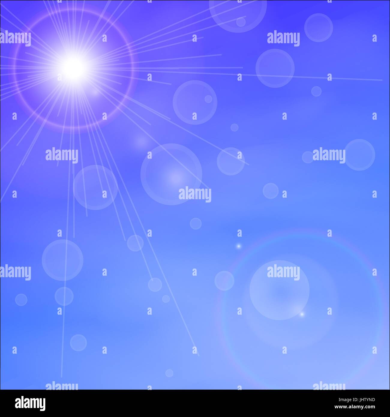 Sunny background, blue sky, white clouds and sun. Stock Vector