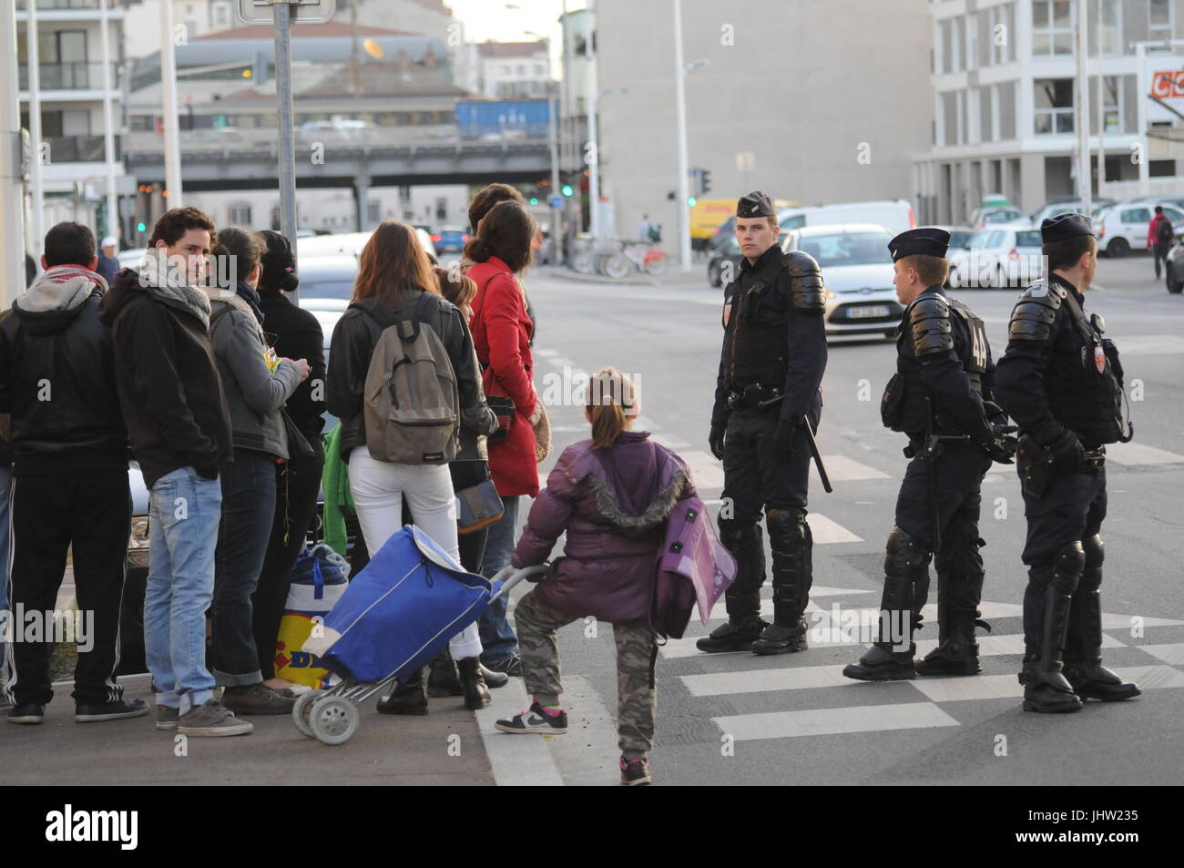 Eviction of Albanian refugees from an unlegal squatt, in Lyon Gerland (South-East France) Stock Photo