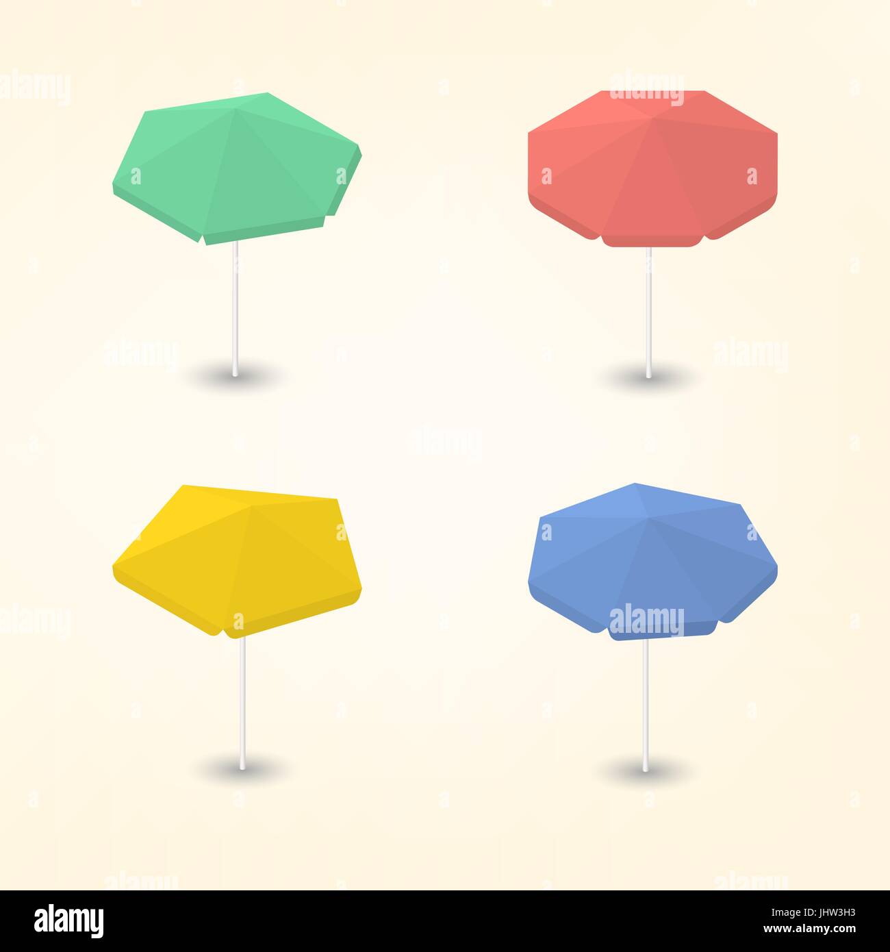 Set of colorful beach umbrellas of various shapes, isolated on a white ...