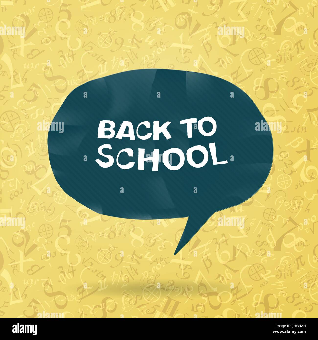 Back to school text in speech bubble on figures and formulas background. Vector illustration, EPS10 Stock Vector