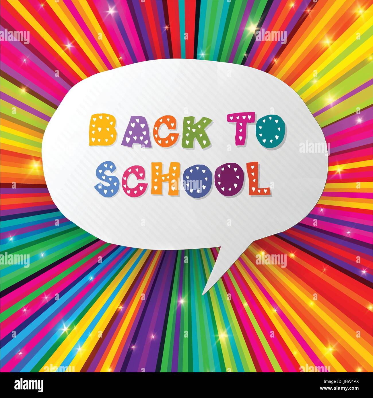 Back to school words in speech bubble on colorful rays. Vector illustration, EPS10 Stock Vector