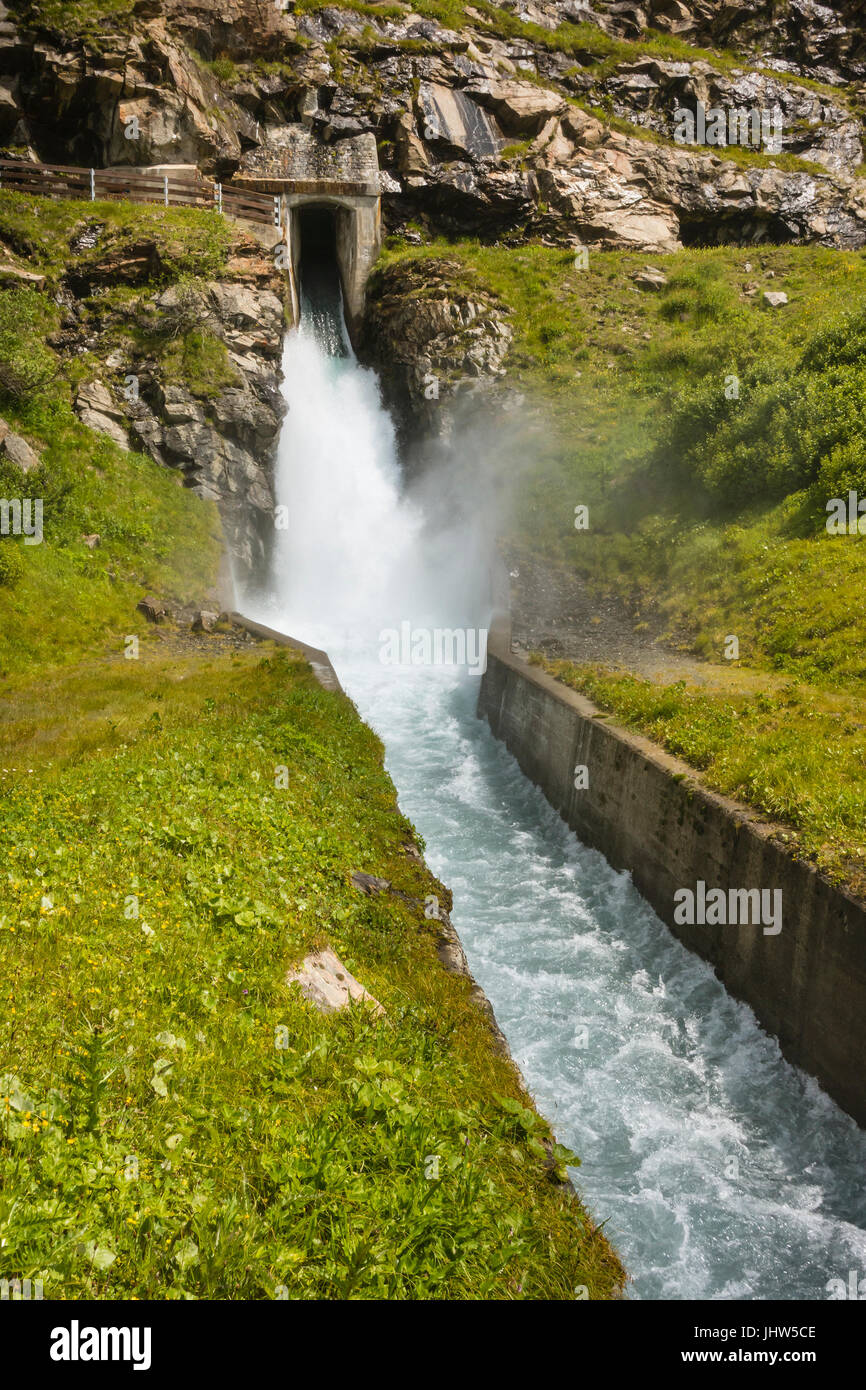 Intake of the Kops Reservoir Lake at Zeinisjoch near Galtur, Austria. Stock Photo