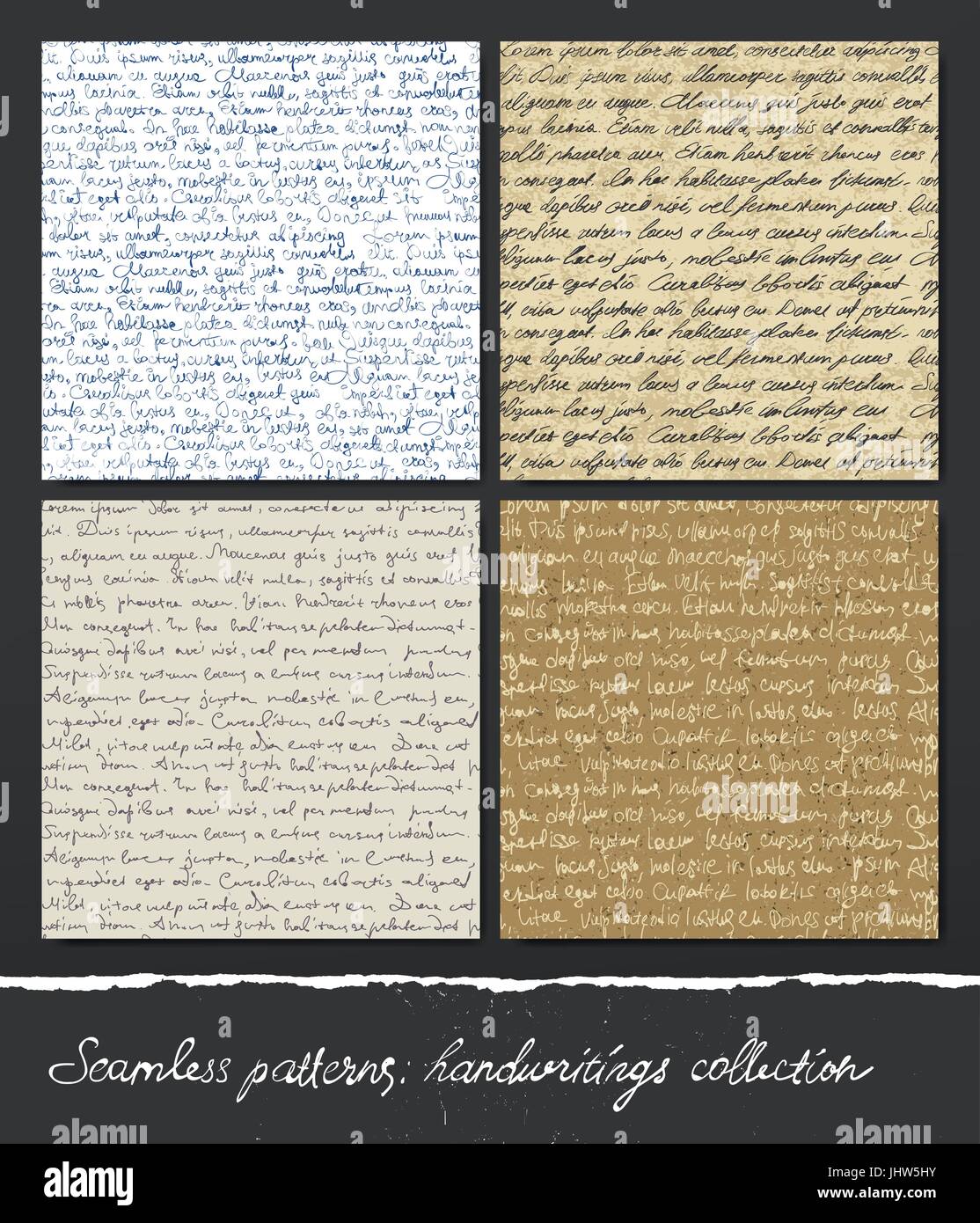 Seamless pattern: Handwritings collection. Abstract unreadable text (Lorem Ipsum). Editable vector, EPS10. Stock Vector