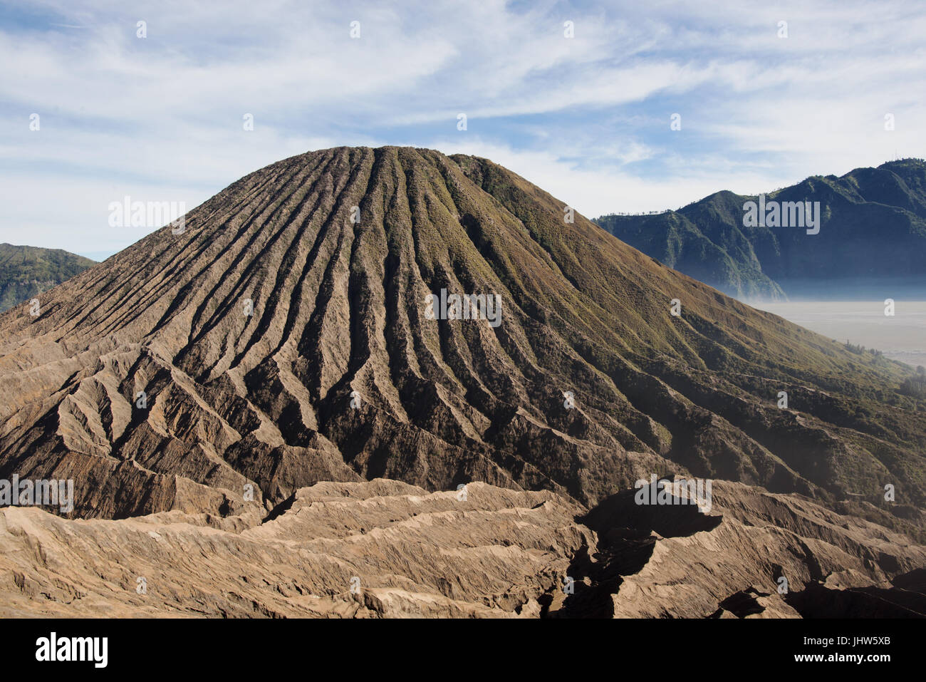 Volcanic cone within the caldeira of Mount Bromo active volcano, East Java INdonesia. Stock Photo