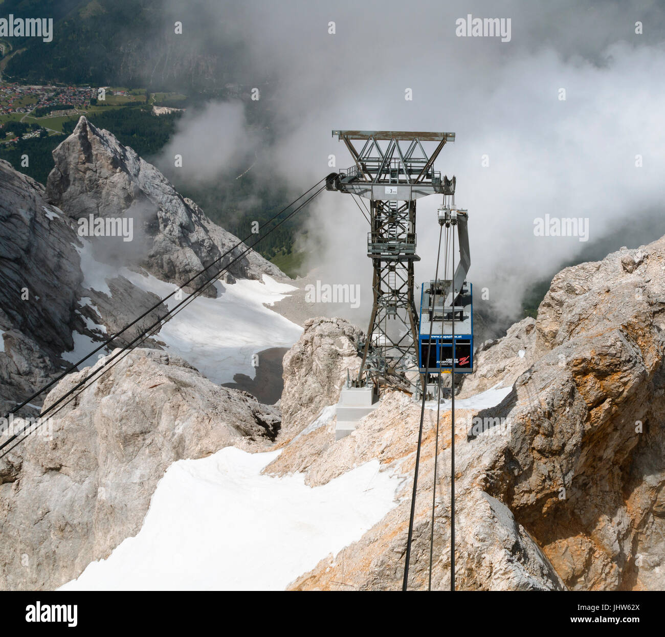 EHRWALD - JULY 04: The Tyrolean Zugspitze Cable Car on the Zugspitze, Austria on July 04, 2016. Stock Photo