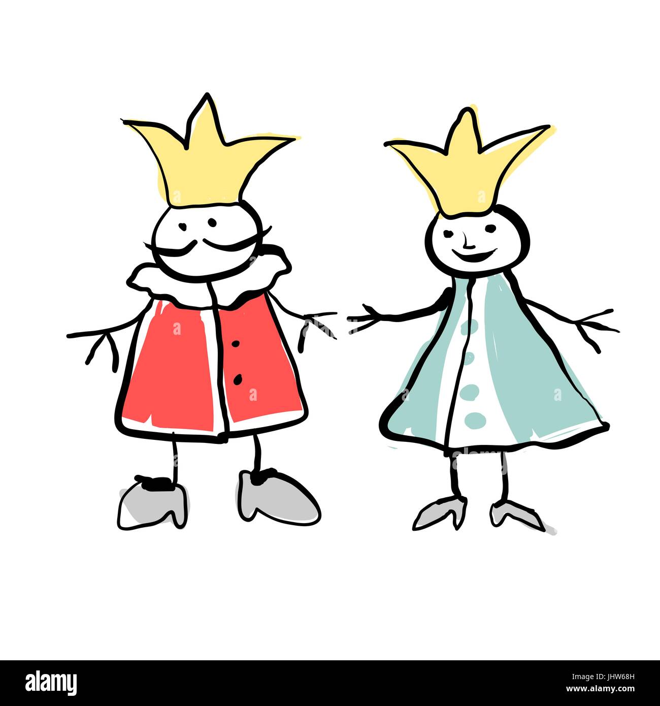 Hand-drawn chess king and queen illustration