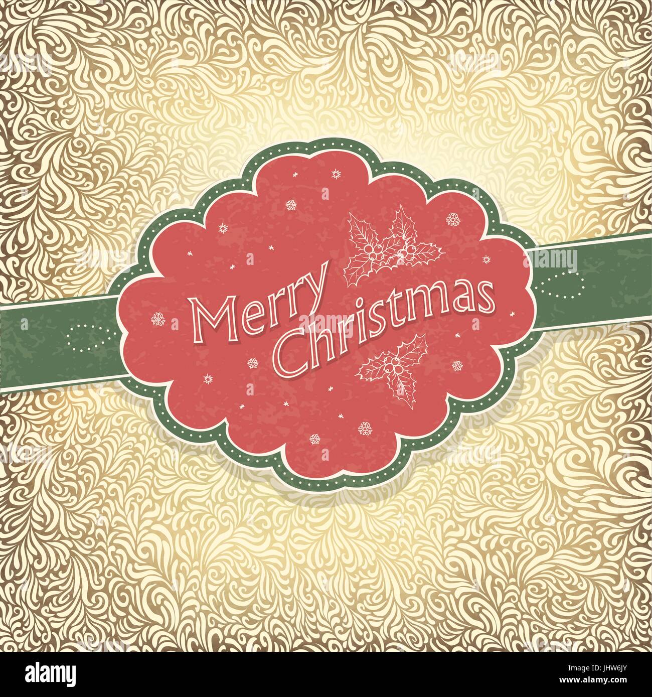 Merry Christmas vintage card with snowy pattern. Vector illustration ...