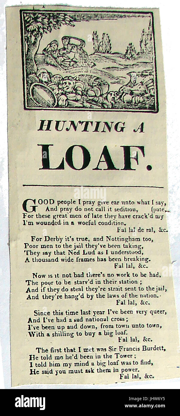 HUNTING A LOAF - 18th century poster poem -Luddites Stock Photo