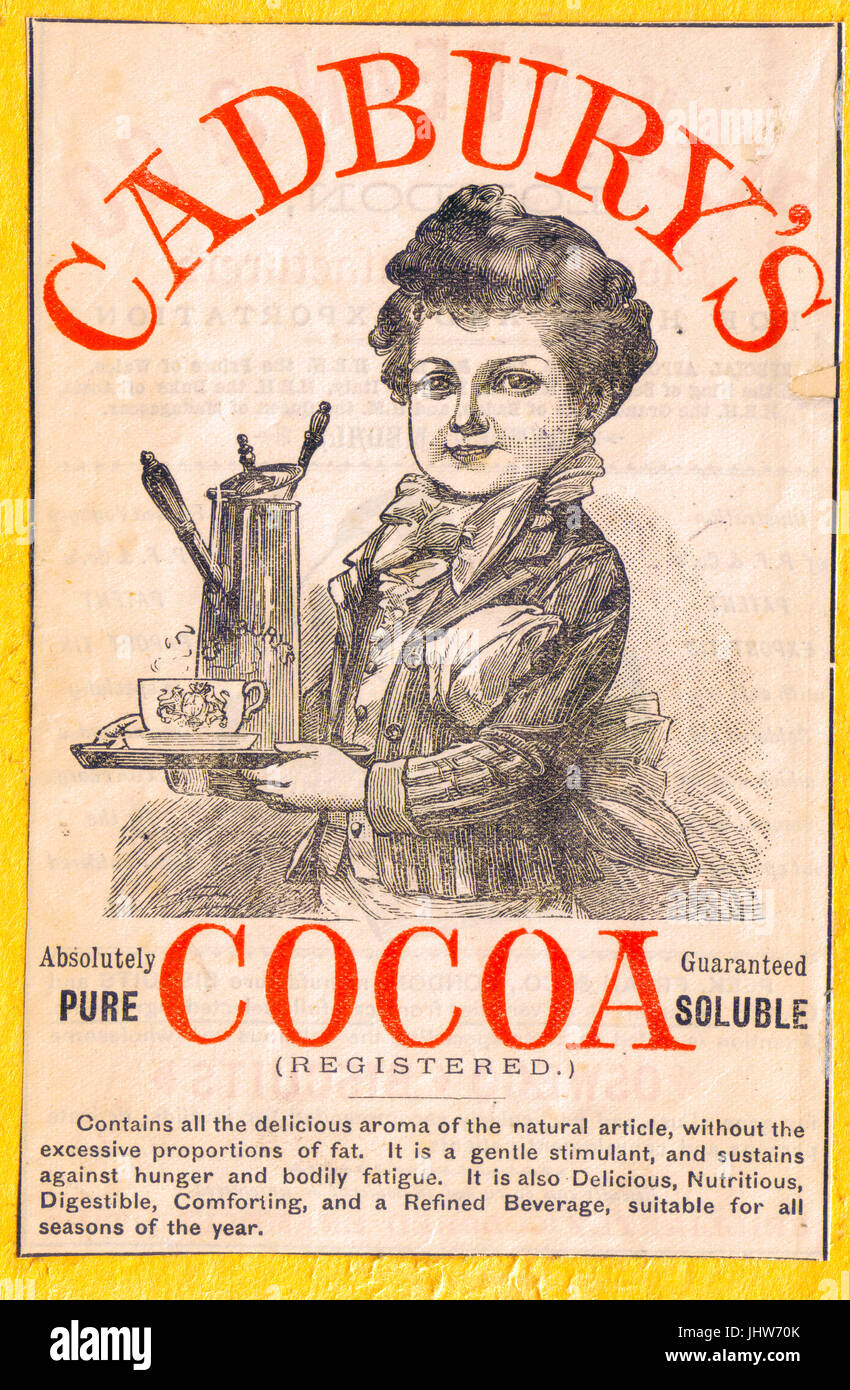 1861 coloured Cadbury's Cocoa advertisement Stock Photo