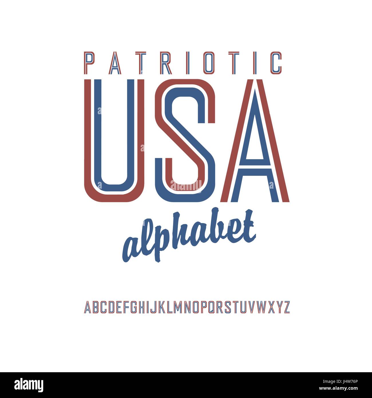 American flag themed alphabet. Vector Stock Vector